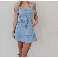 Cyflymder  Spring/Summer New Temperament Commuter Fashion Suspender Spice Girl Denim Women's Dress