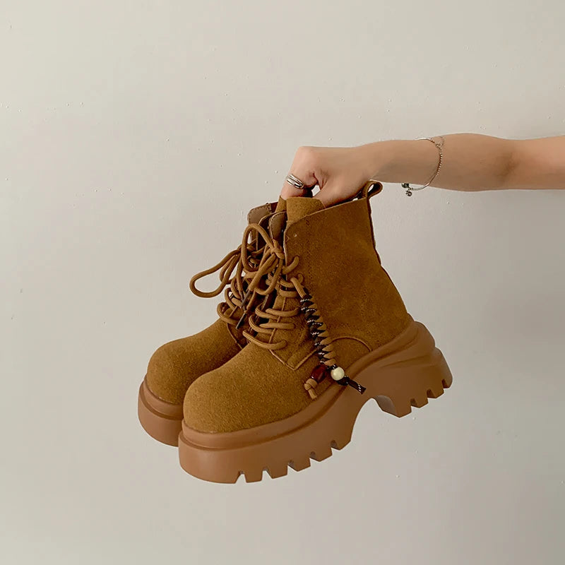 Cyflymder  British style Height Increase  Women Ankle Boots Fashion Non Slip Ladies Platform Mordern Booties