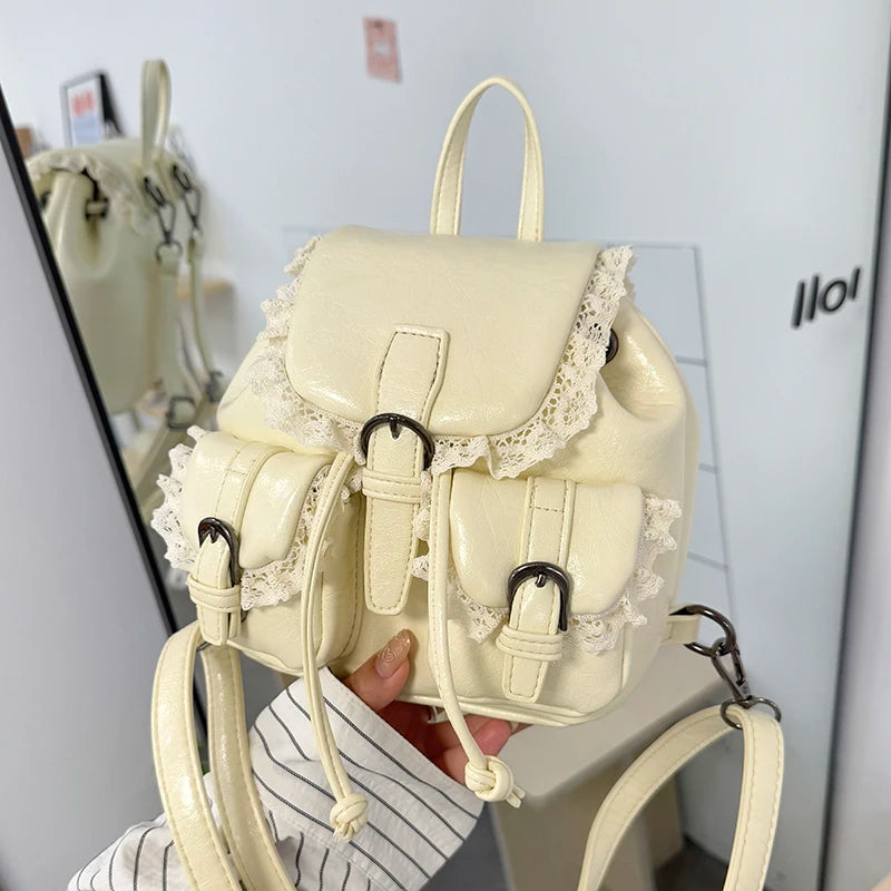 Cyflymder  Lace Patchwork Fairy Fashion Handbags Y2k Aesthetic Chic Casual Simple Backpacks Korean Women Mini Sweet Preppy Schoolbags