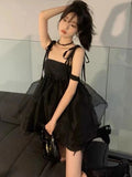 Cyflymder Ball Gown Dresses Women Mesh Patchwork Sweet Pure Color Baggy Mini Tender Fashion Ulzzang Girlish Summer Casual Sleeveless Chic