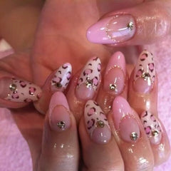 Cyflymder  24pcs Pink Leopard Print Fake Nail Tips y2k Spicy Girls French Almond Press on Nail Wearable Detachable Sweet Korean False Nails