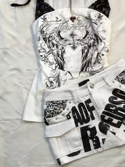 Cyflymder  Y2k Halter T-shirt Gothic Punk Streetwear Crop Top Vintage Summer Aesthetic Harajuku 2000s Slim Woman Clothes Backless Print Tee