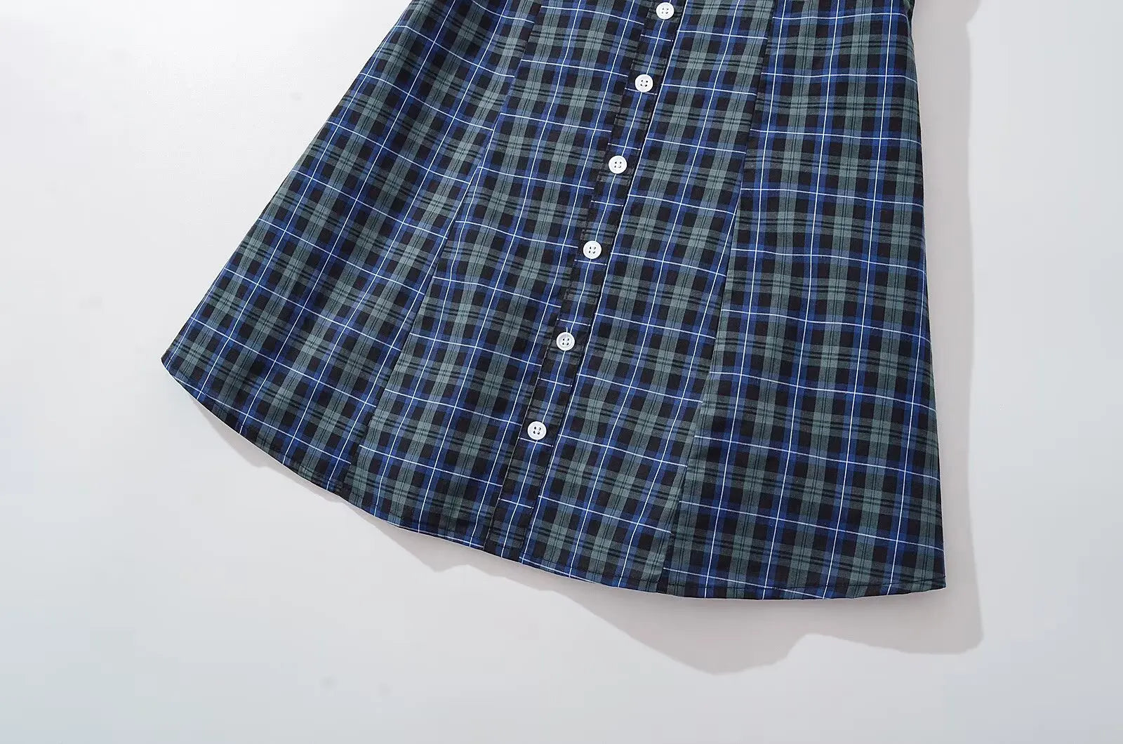 Cyflymder  CHIC Contrast Color Plaid Open Buttons Slash Shoulder Mini Dress Women Short Sleeve Slim Waist Dresses Holiday Robe Femme