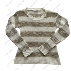 Cyflymder  Women V‑Neck Striped Knit Sweater Slim Long Sleeve Beige Brown Stripe Casual Fall Winter Warm Ladies Pullover Jumper