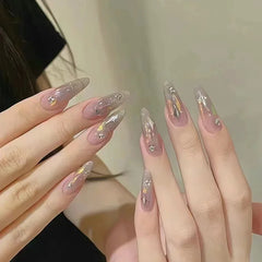Cyflymder  30Pcs 3D Pink Fake Nails With Diamond Halloween Long Almond False Nail Butterfly Design Wearable Oval Press on Nails Tips Y2k