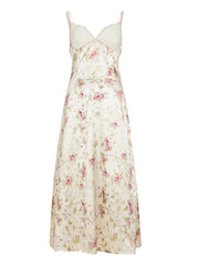 Cyflymder  French Street Style V-Neck Lace Satin Slip Dress Women Floral A-Line Maxi Dress with Adjustable Straps for Summer Vacation