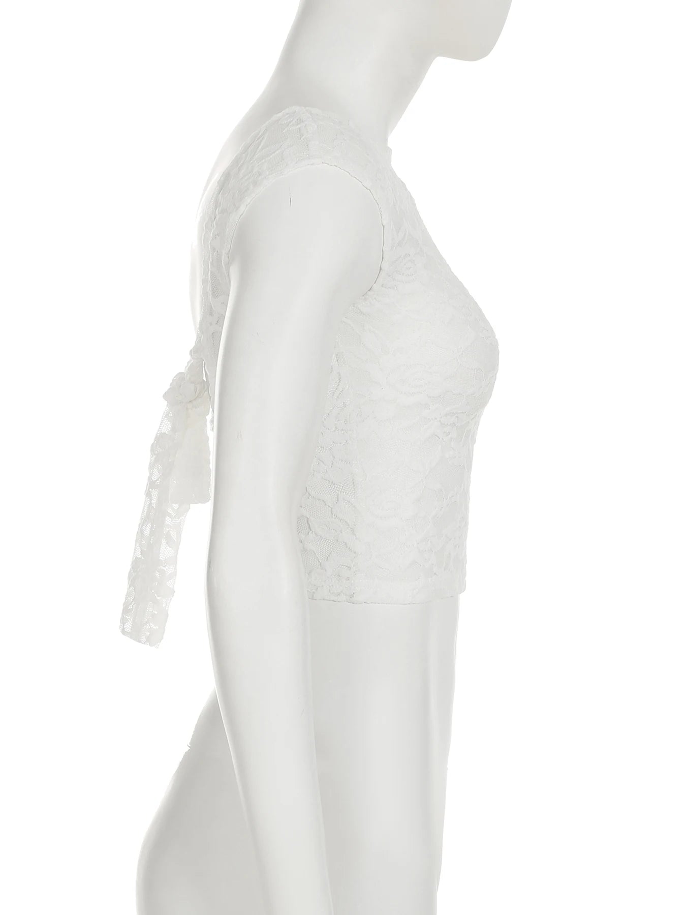 Cyflymder  Holiday Slim Lace Backless Bandage Cropped T-Shirt See Through Sexy O-Neck Short Sleeve Tees Women 2025 Summer Fashion