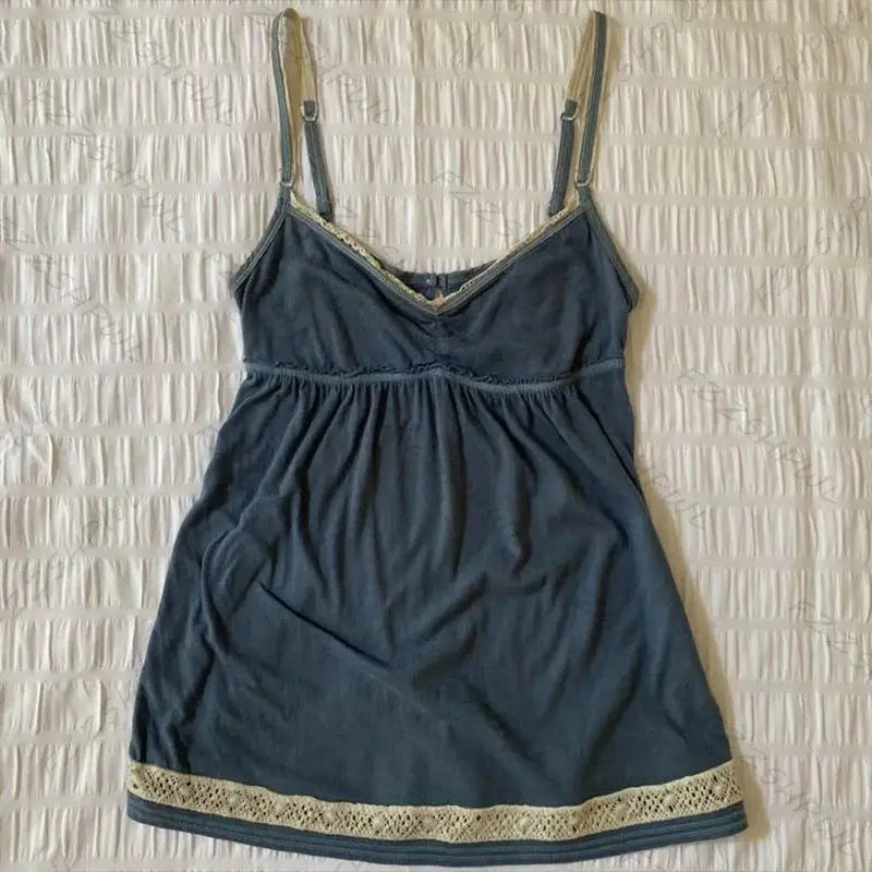 Cyflymder  Euramerican Vintage American Spliced Lace Edge Tank Tops Y2k Aesthetic A -line Soft Alll Match Tops Harajuku Casual Punk Clothes