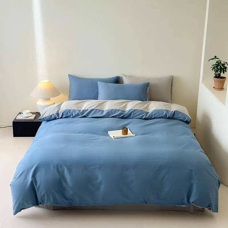 Cyflymder  100% Cotton Single Twin Double Solid Color Reversible Bedding Set Soft Comfortable Duvet Cover Bed/Fitted Sheet Pillowcases