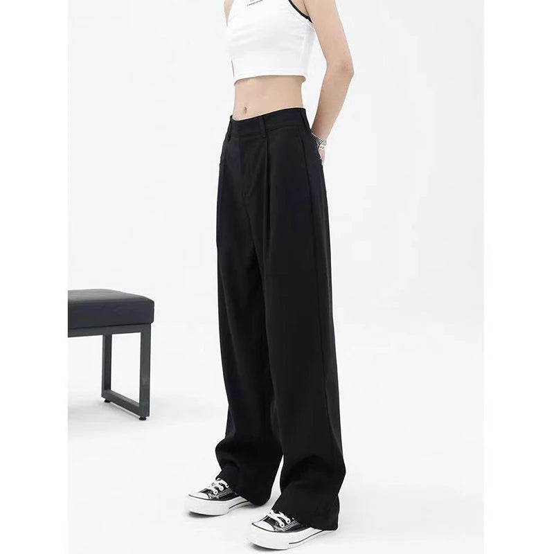 Cyflymder  New Women Full Wide Leg Suit Pants Elegant Temperament Office High Waist Straight Trousers Stylish Casual Loose Pants