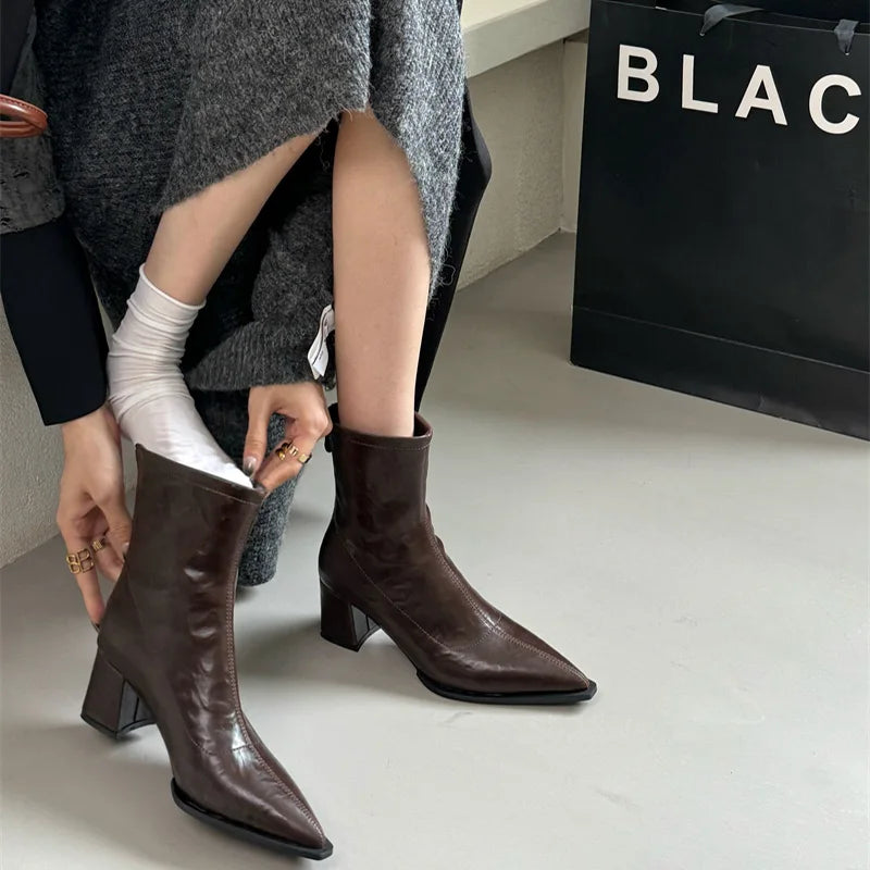 Cyflymder  High Heel Pointed Toe Women Ankle Boots Ladies Elegant Slim Short Booties Autumn Winter Womem's Shoes