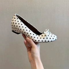 Cyflymder  Brand Design Black Dots Slip On Loafers Shoes Women Elegant White Horsehair Inner Med Heels Comfy Walk Daily Office Lady Pumps