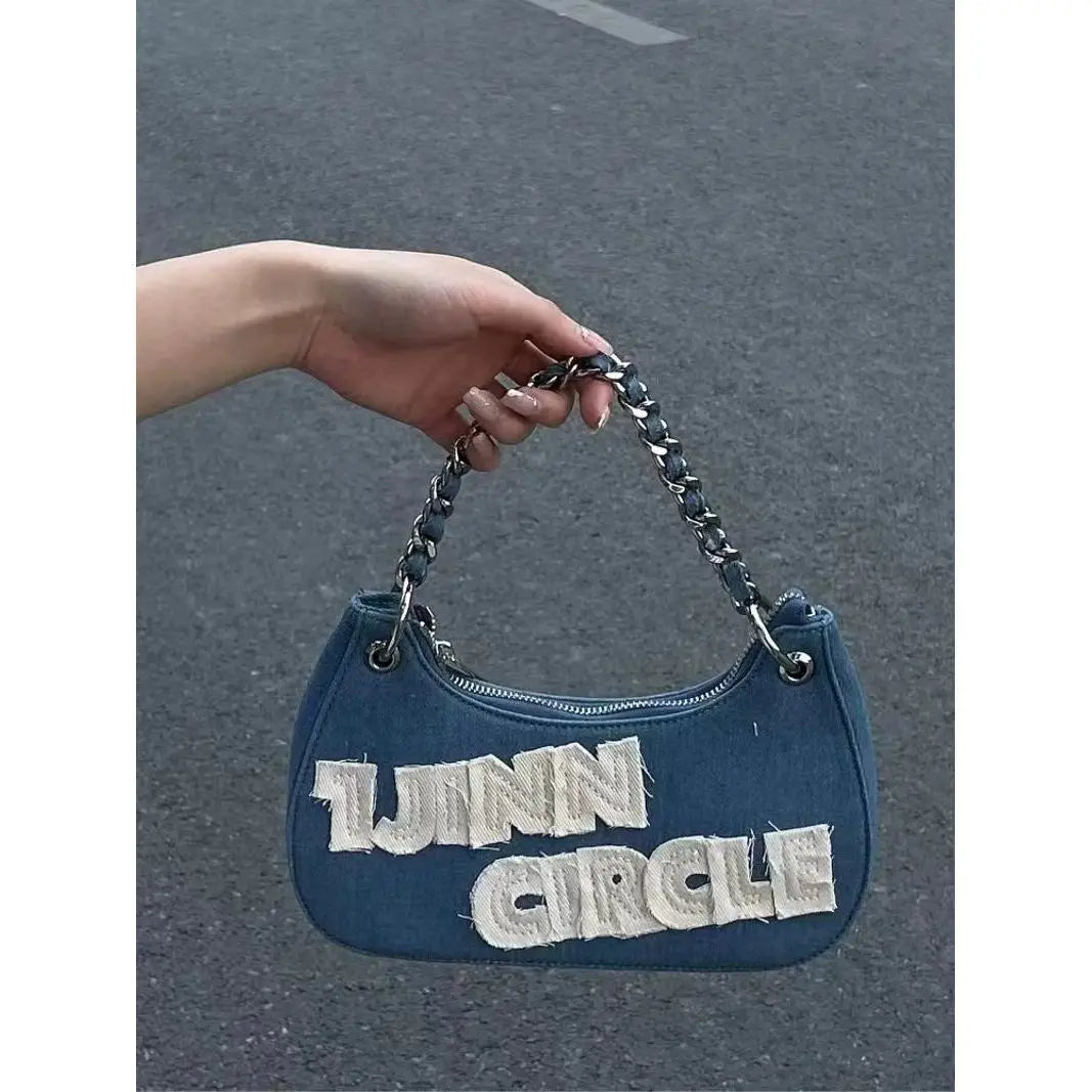 Cyflymder   Hot Girl White Letter Canvas Bag Women Sweet Cool Chain Chic Shoulder Bags Ladies Fashion Casual Underarm Crossbody Bag