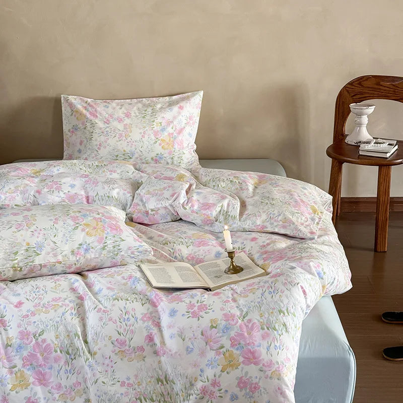 Cyflymder  New 100% Cotton Floral Print Bedding Sets Cozy Skin Friendly Soft Comforter Set Naked Sleeping Textile Supplies for All Seasons