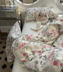 Cyflymder  Romantic sweet pink green flower bedding set,twin full queen king cute floral cotton home textile sheet pillow case quilt cover