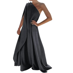 Cyflymder  Women Chic One Shoulder Maxi Dress Asymmetrical Sleeveless Large Size Boho Dress Summer Vacation Elegant Floor Length Dress