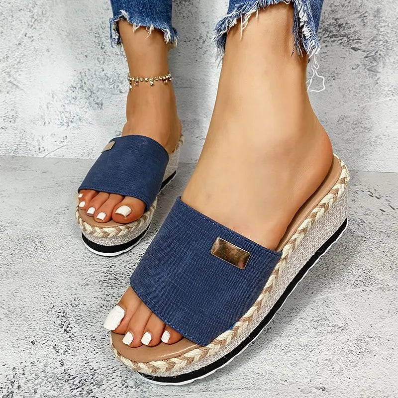 Cyflymder  Women Summer Fashion Slippers Casual Wedge Slippers Breathable Thick Sole Beach Shoes Comfortable Slippers for Outdoor 547