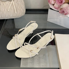 Cyflymder  Clear Heels Open Toe Low Sandals Woman Leather Female Shoe Ankle Strap All-Match 2025 Summer Med Peep Low-heeled Girls Fashion B