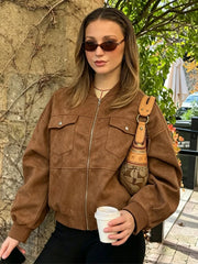 Cyflymder   Fashion Women's Jacket Full Sleeve Zipper Loose Solid Female Casual Jackets Summer Autumn Chic High Street New Lady Coat