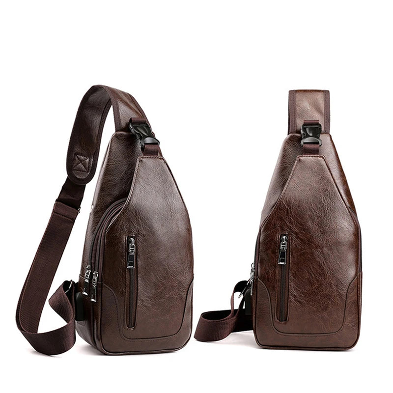 Cyflymder Luxury Fashion Messenger Bag Leather Men Chest Bag Vintage Crossbody Shoulder Bag Men's Business Sling Bags Casual Chest Packs