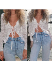 Cyflymder  Sexy Mesh Crop Tops Sleeveless Sheer Lace Blouse with Tie-up Front for Women s Night Out Clubwear and Parties