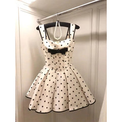 Cyflymder  Elegant Polka Dots Mini Dress Women Party Bow Straps Pleated Dresses Summer Fashion Korean Fairy Cute Bodycon A Line Vestidos