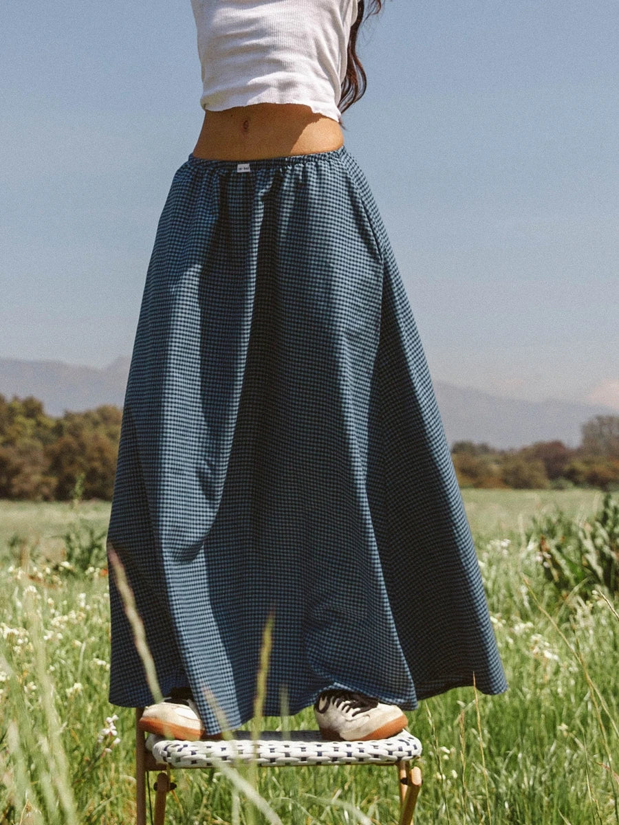 Cyflymder  Y2k Women Gingham Maxi Skirts A Line Ruffle Plaid Midi Skirt Flowy Long Skirt Losse High Waist Summer Vintage Streetwear