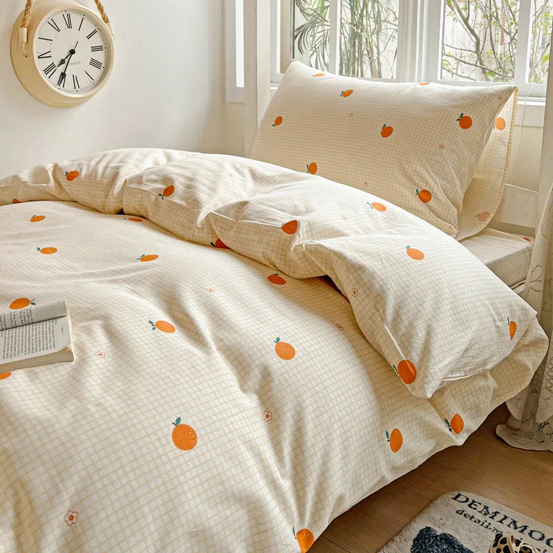 Cyflymder Pure Cotton Printed Student Bedding Set Single Queen Skin Friendly Bed Linens Skin Friendly Soft Comforter Set for All Seasons