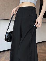 Cyflymder  Lace Patchwork Suit Wide Leg Pant Women Elegant Sweet Loose High Waist Trousers Korean Fashion Casual Lady Ice Silk Pants