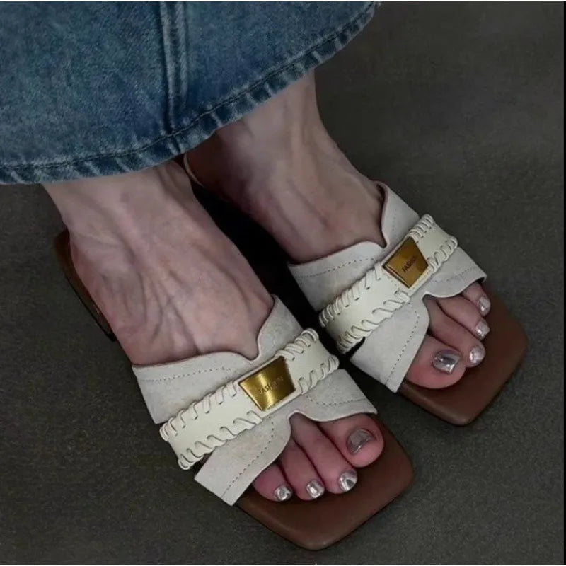 Cyflymder  Handmade  Leather Bottom Slippers Women's Summer Outdoor Wearable Slides Style Design Sensation Small