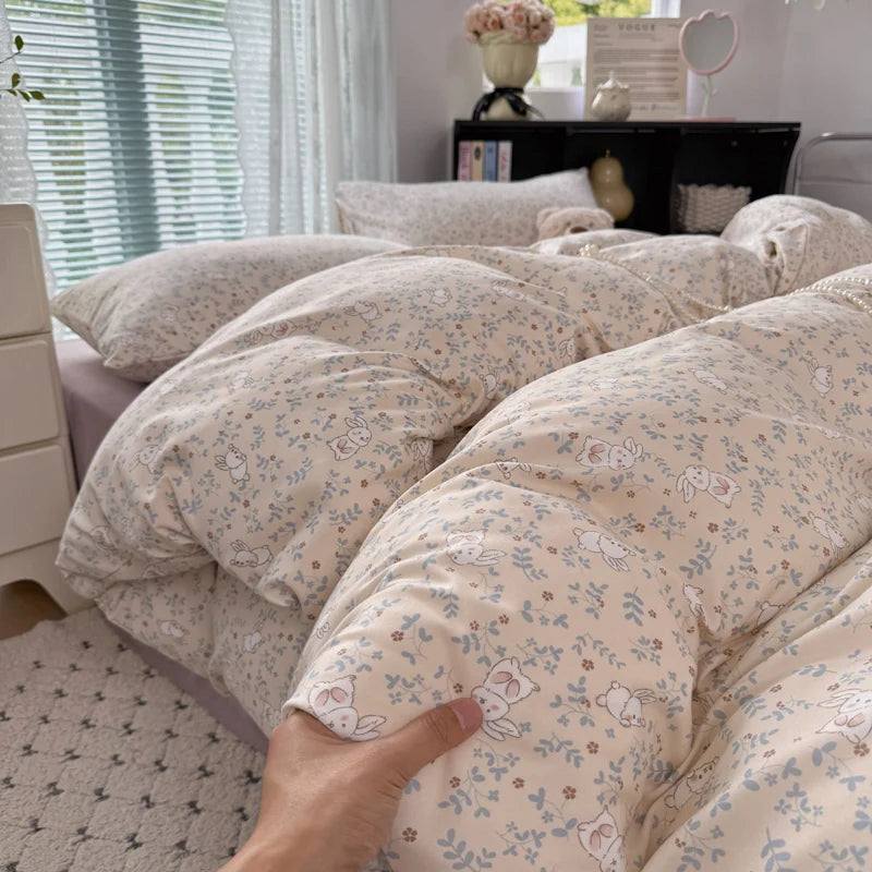 Cyflymder  INS Korean Style 2025 Floral Bedding Sets New Skin Friendly Soft Washed Cotton Printed Bed Sheet Sets