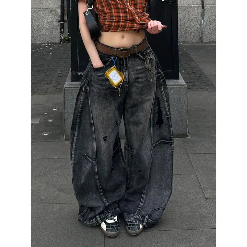 Cyflymder   Black Jeans Vintage High Waisted Cargo Jeans Women Straight Summer Casual Loose Big Size Wide Leg Denim Baggy Pants Y2K