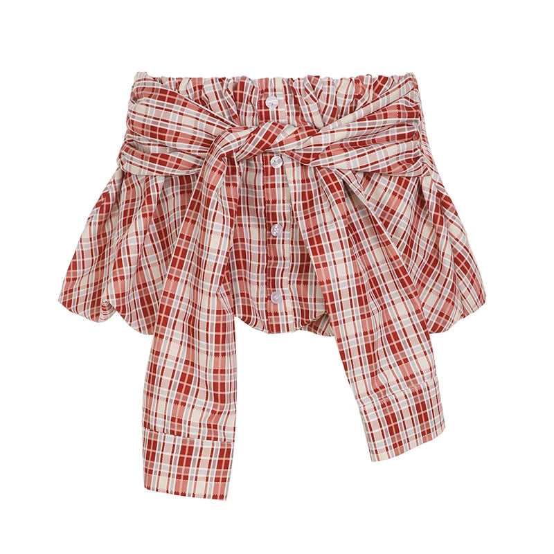 Cyflymder  Plaid Print Bud Skirt Tie-up Waist Single-breasted Decorate A-line Mini Skirts Y2K Aesthetic Low-rise Bottoms Cute Wome