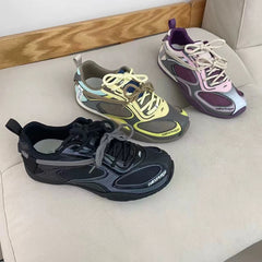 Cyflymder   Women Retro Spicy Girl Sneakers Mesh Patch‑work Color‑block Lace‑up Casual Sports Shoes Lightweight Flat Walking Trainers