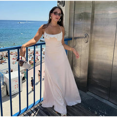 Cyflymder  Backless Ruffle Halter Long Dress Chic Lady Sexy Sleeveless Off Shoulder High Waist Maxi Dresses Women Vacation Beach Gown