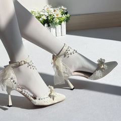 Cyflymder  Elegant Women's Shoes Lolita Wedding Bridal Heels White Bow Butterfly Heels Y2K Heels Comfortable Mary Jane Shoe Summer