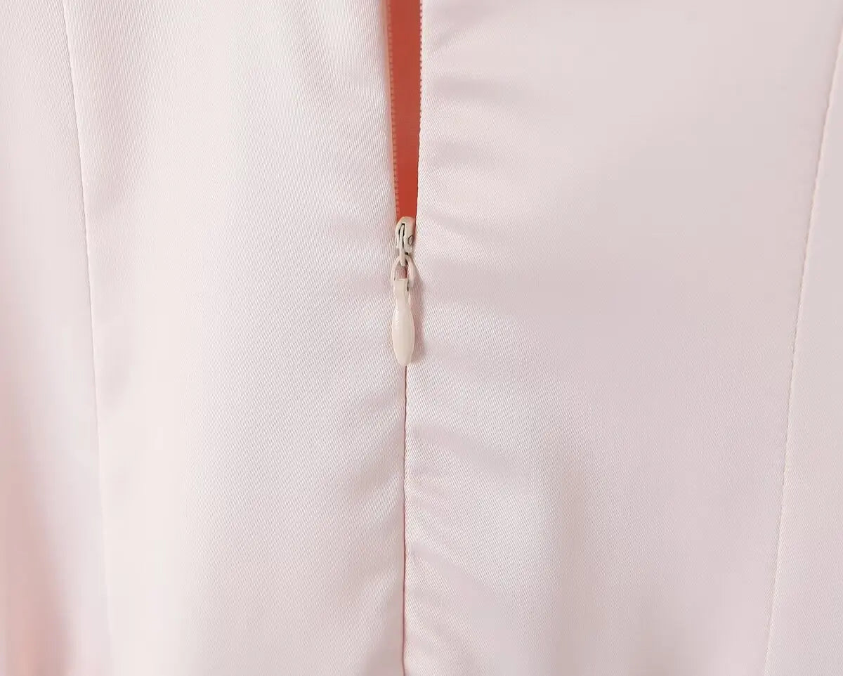 Cyflymder  Women Sexy Pink Bow Ruched Chest Corset Style Satin Sling Dress Low Back Slim Waist Spliced Pleated Swing A line Mini Party Robe