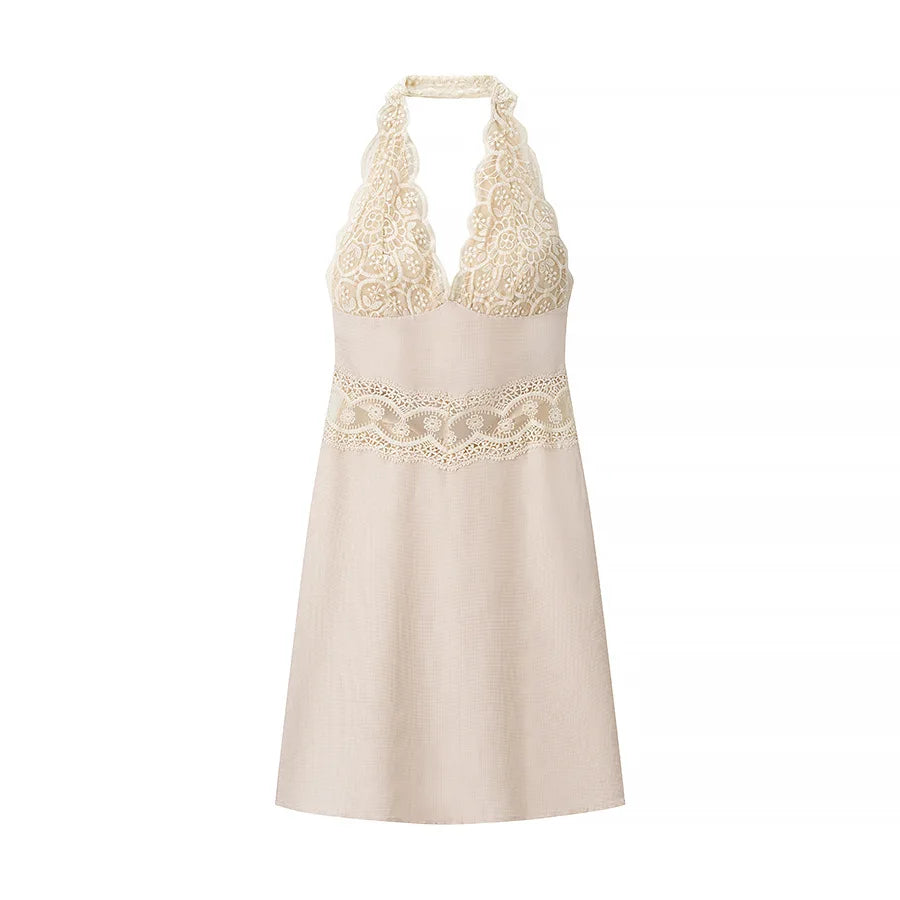 Cyflymder  New Sexy Lace Splicing Short Dress V-Neck Hollow Out Sleeveless Backless Party Club Vestidos Summer Women's Evening Dress