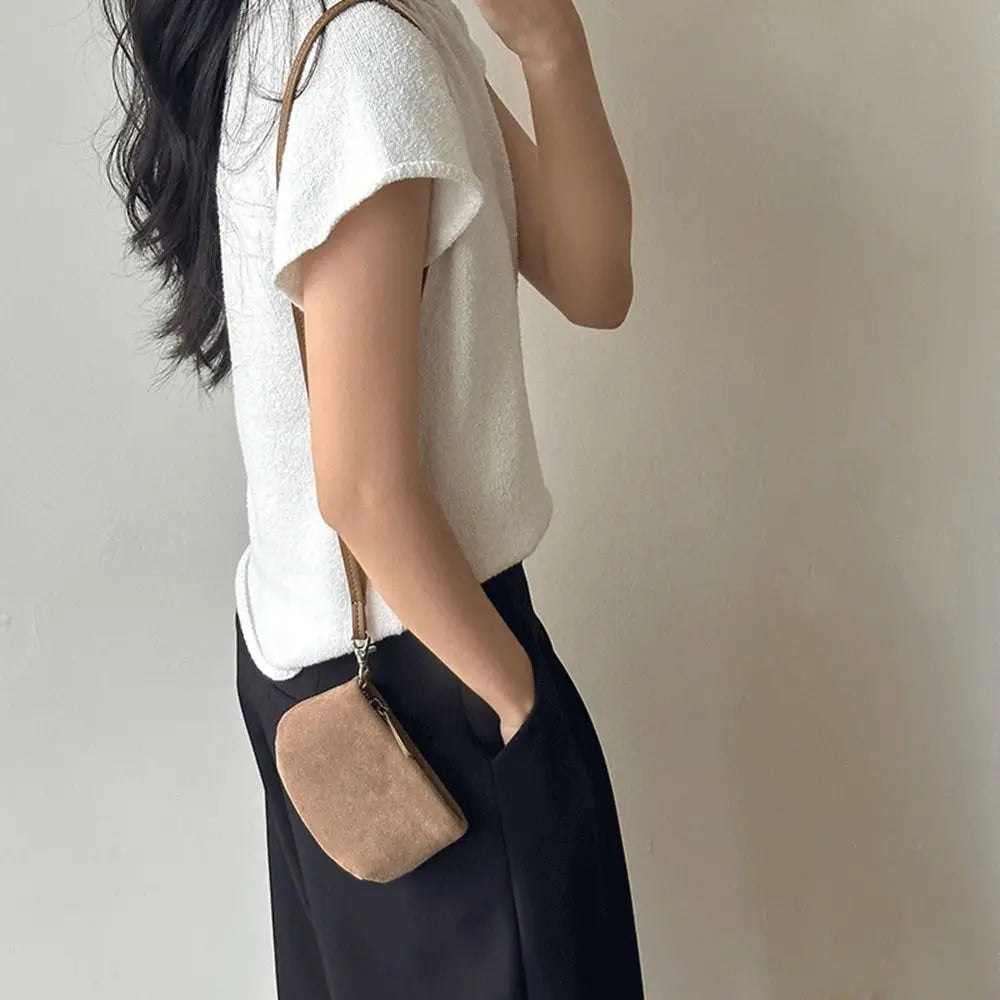 Cyflymder  PU Leather Suede Coin Purse Shoulder Bag Lipstick Earphone Pouch Mini Storage Bag Purse Card Holder Lanyard Wallet Outdoor