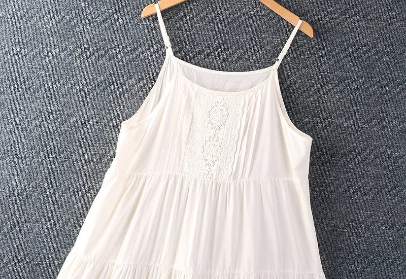 Cyflymder Summer Japan Style Mori Girl Sweet Hollow Out Embroidery White Dress Women Spaghetti Strap Robe White Black Midi Cotton Dresses