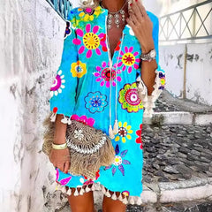 Cyflymder  plus Size Printed irt Collar Dr Women's Commuter Sle Polyester Fiber Seven Sve Busin Scene Splice Skirt