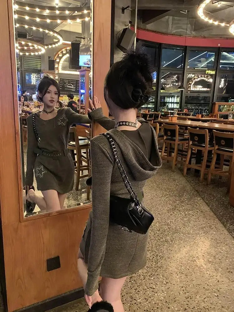 Cyflymder  Extra Large Size Retro Star Print Hooded Dr Spicy Girl Sle Women's Faion for plus Size 200 Pou Winter Collection