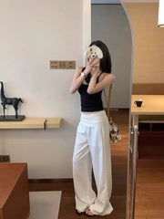 Cyflymder  Loose Wide Leg Casual Pants High Waist Flip Waisand ex Summer Korean Sle Simple Comfortable Cool Versatile Wide Leg Pant