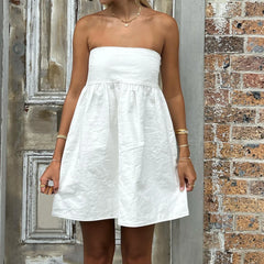 Cyflymder  y2k Tube Dress Summer Women Solid Color Off Shoulder Strapless A-line Dress 2000s Backless Mini Dresses Streetwear