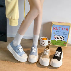 Cyflymder  Thick Bottom Canva Shoes Women's New Style White Sneakers Women's Thick Bottom Sports Shoes Student Father