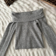 Cyflymder  Grey Retro Folding Harajuku One Shoulder Fashionable Y2K Vertical Pit 90s Strip Short Punk Knitted Sweet Girl Top Spicy Girl