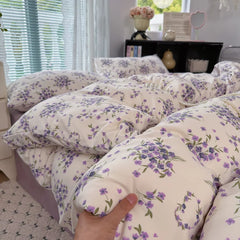 Cyflymder  INS Korean Style 2025 Floral Bedding Sets New Skin Friendly Soft Washed Cotton Printed Bed Sheet Sets