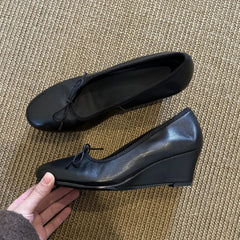 Cyflymder  Spring Retro-style Versatile Round Toe Low-cut Mary Jane Wedge Heels for Women