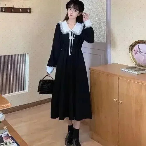 Cyflymder holiday dress New Vintage Shirt Dress Women Autumn Spring Long Sleeve Robe Kawaii Lolita Elegant Midi Dresses Korean Fashion Vestido платье