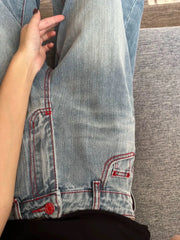 Cyflymder  Y2K Light Blue Embroidered Wide Leg Jeans High Waisted Loose Curved Knife Pants for Women Spring Summer